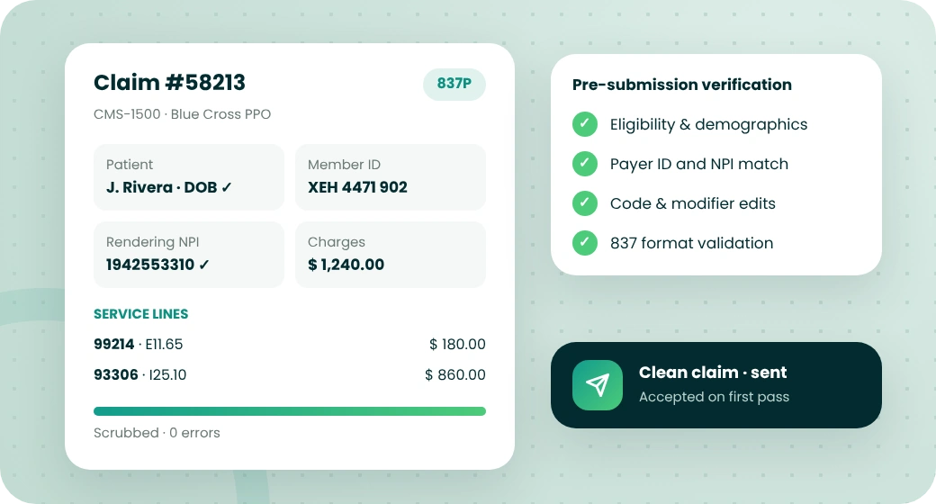 Claim form passing pre-submission verification checks before it is sent