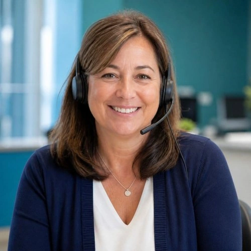 Smiling billing specialist wearing a headset