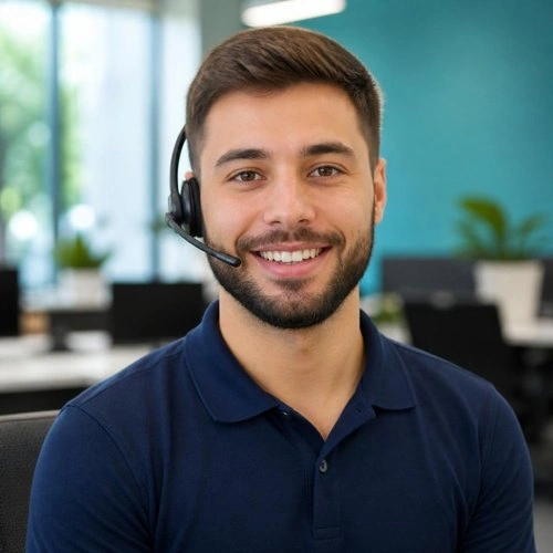 Smiling credentialing specialist wearing a headset
