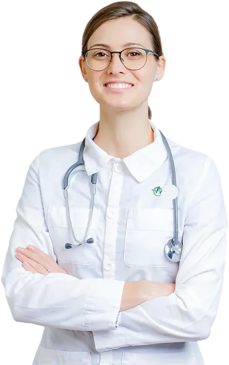 Credentialfied specialist in a white coat with a stethoscope