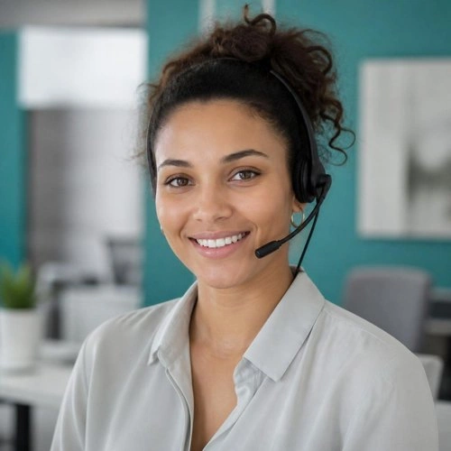 Smiling support specialist wearing a headset