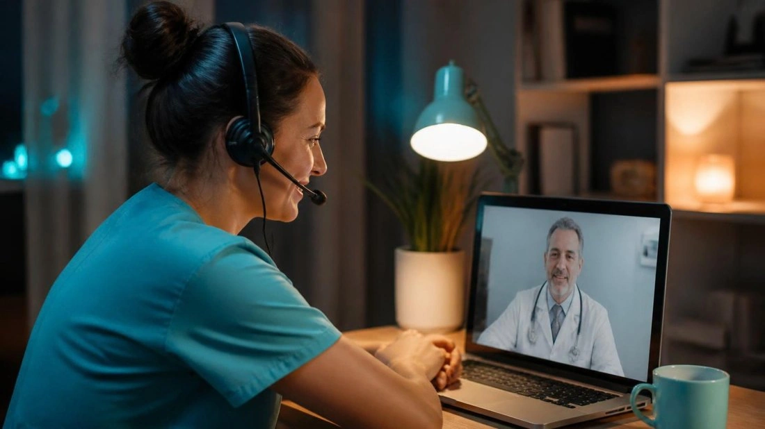 Virtual medical assistant on an evening video call with a doctor
