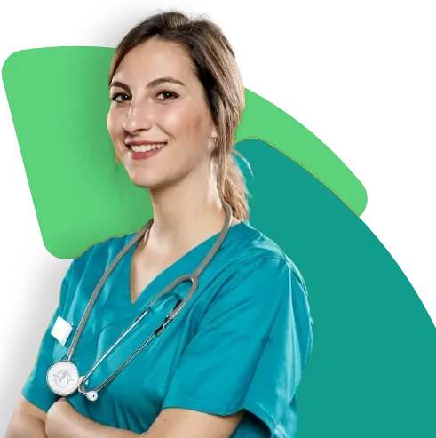 Credentialfied RCM specialist in teal scrubs