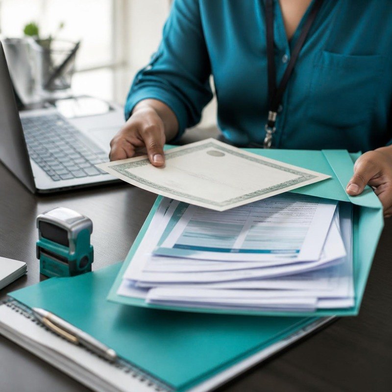 Provider enrollment folders and a license certificate